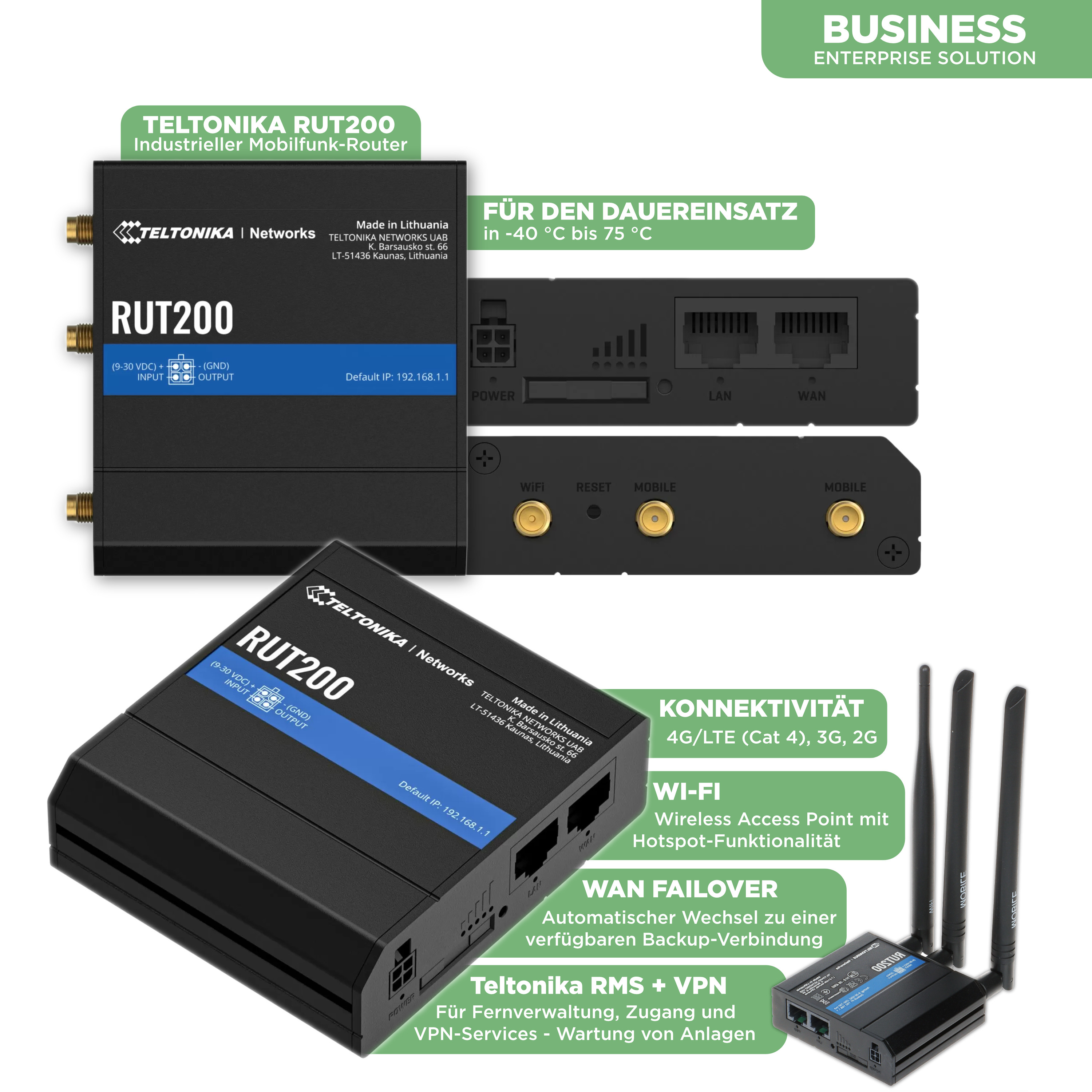 IoT Triple SIM-Karte inkl. RUT200 Router —  2G, 4G, NB-IoT und LTE-M für Enterprise Monitoring und Wartung von PV-Anlagen, Datenlogger uvm.