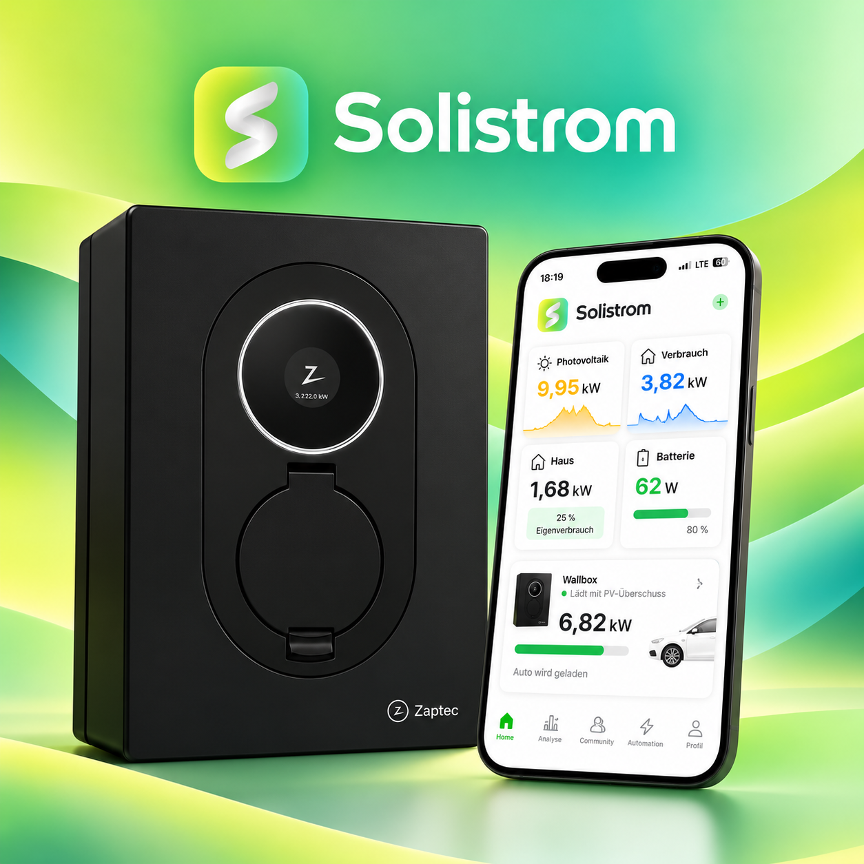 Zaptec Go 2 inkl. Solistrom Pro Gutschein — 22 kW Wallbox inkl. 3 Monate Solistrom Energiemanagement