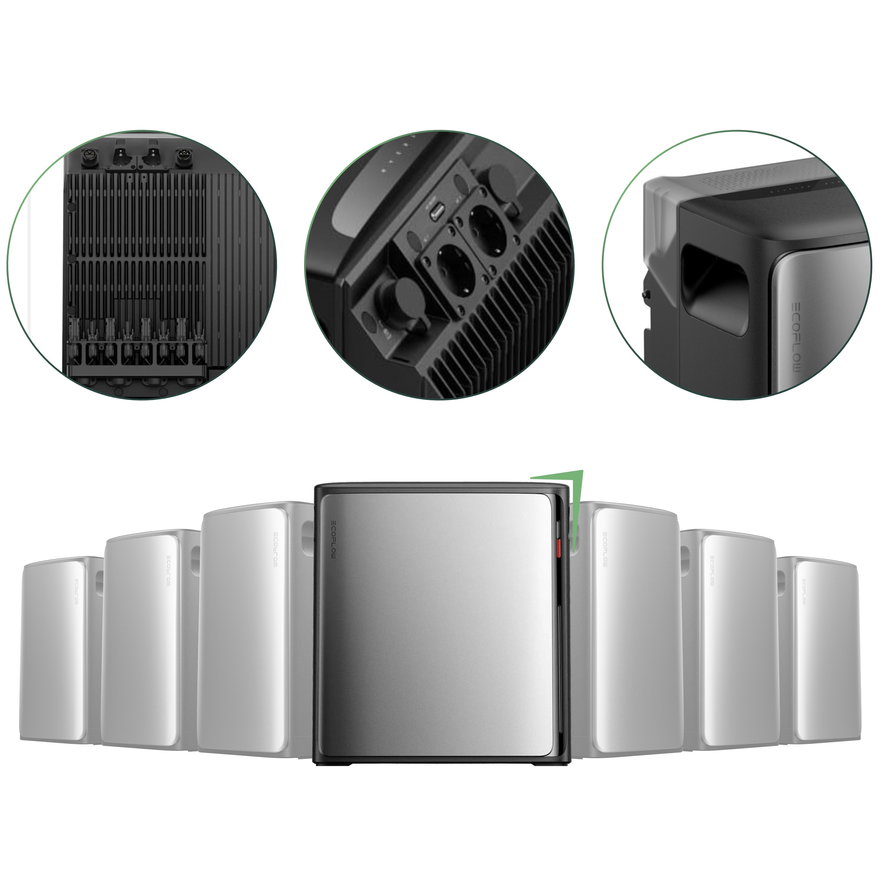 Balkonkraftwerk Set 2000 Wp — Ecoflow Stream Ultra X / 3,84 kWh / Solyco 500 Wp Glas-Glas Fullblack-Modul Bifazial / 4 Module / Schuko Stecker / 1,5 m