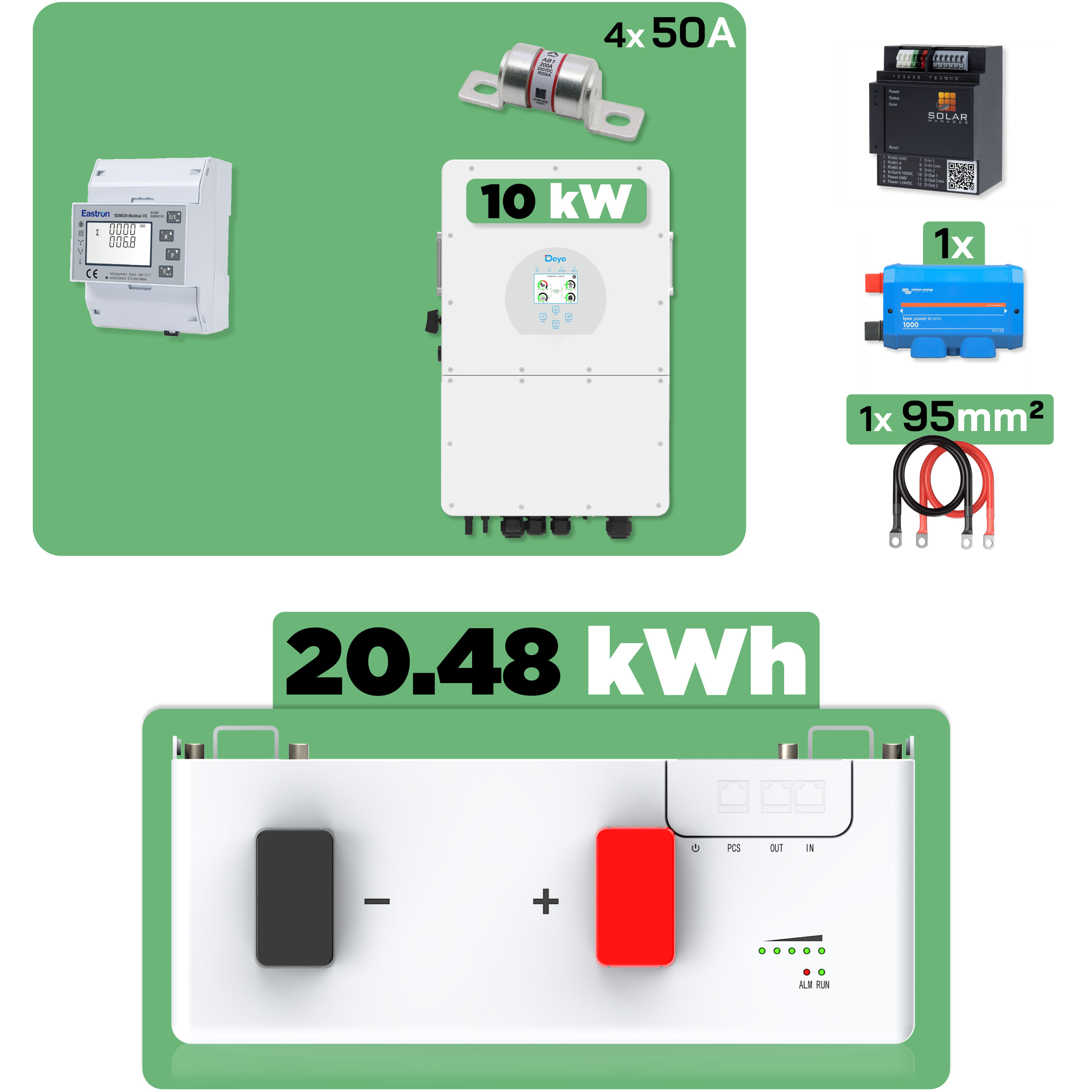 Deye LFP-Speicher Set — 20,48 kWh / Niedervolt / Solar Manager