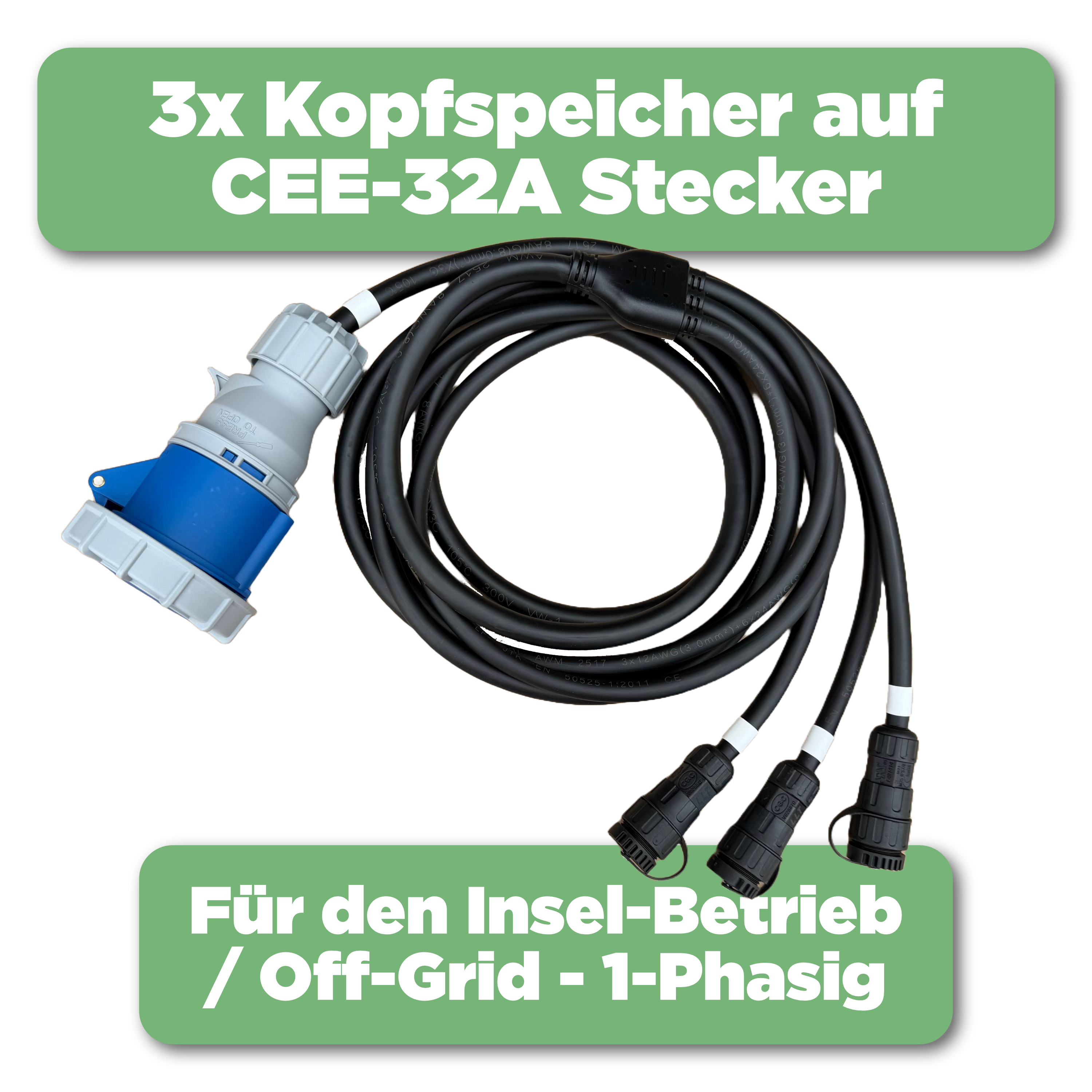 SunEnergyXT 500 CEE Insel- Notstromadapter — Bis zu 3 Kopfspeicher an 1-Phase