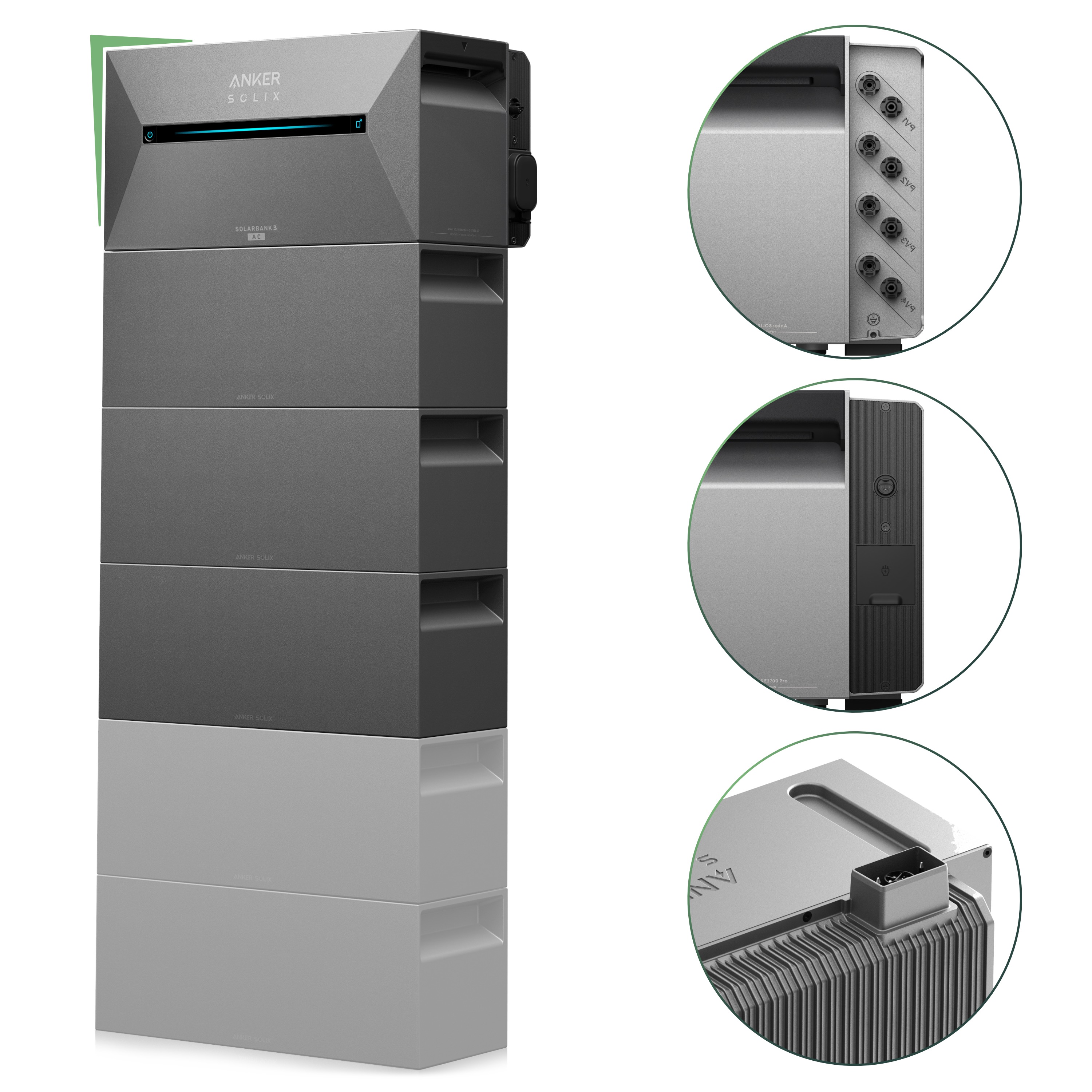 Balkonkraftwerk Set 2000 Wp — Anker Solarbank 3 Pro / 10,8 kWh / Solyco 500 Wp Glas-Glas Fullblack-Modul Bifazial / 4 Module / Schuko Stecker / 3 m