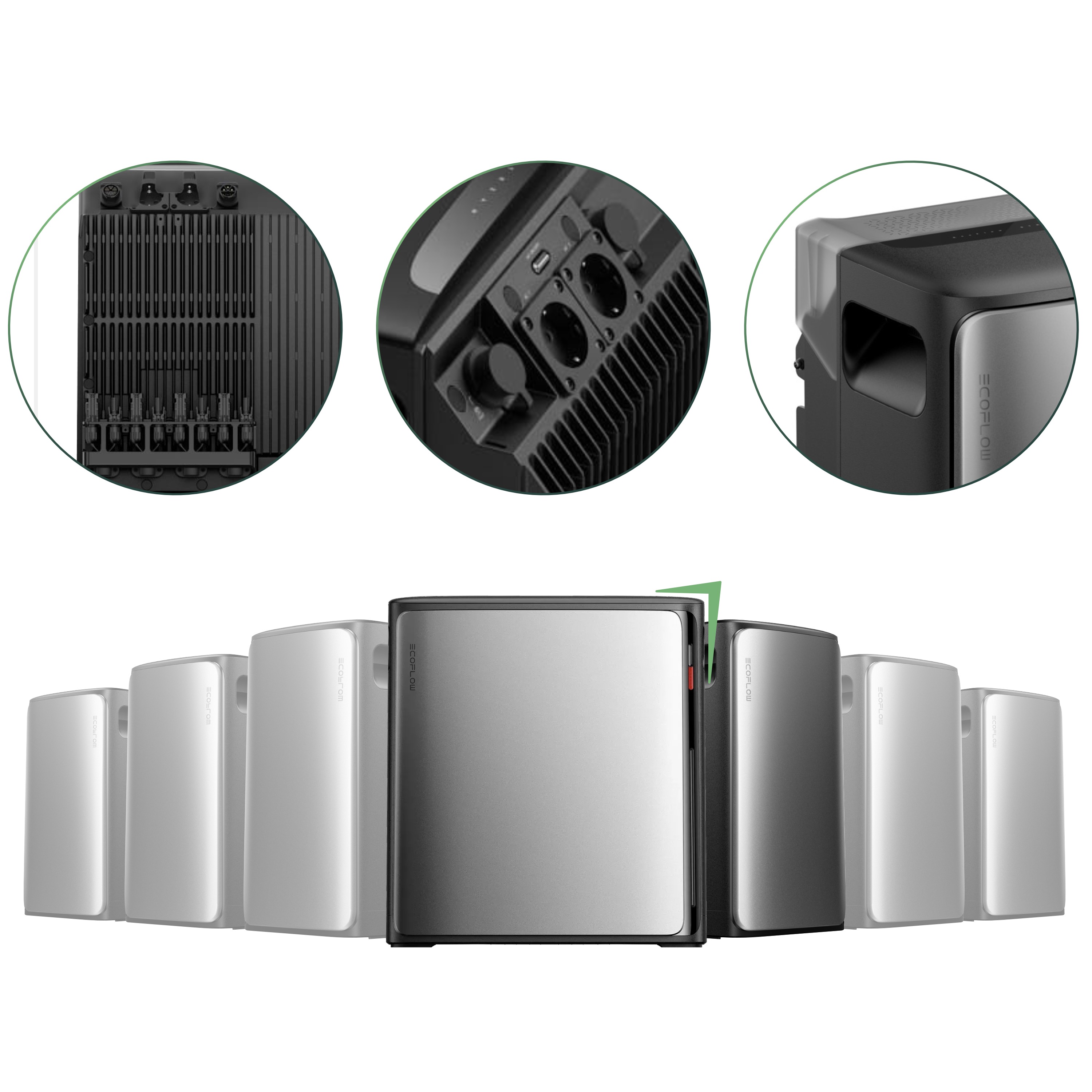 Balkonkraftwerk Set 2000 Wp — Ecoflow Stream Ultra X / 7,68 kWh / Solyco 500 Wp Glas-Glas Fullblack-Modul Bifazial / 4 Module / Schuko Stecker / 1,5 m