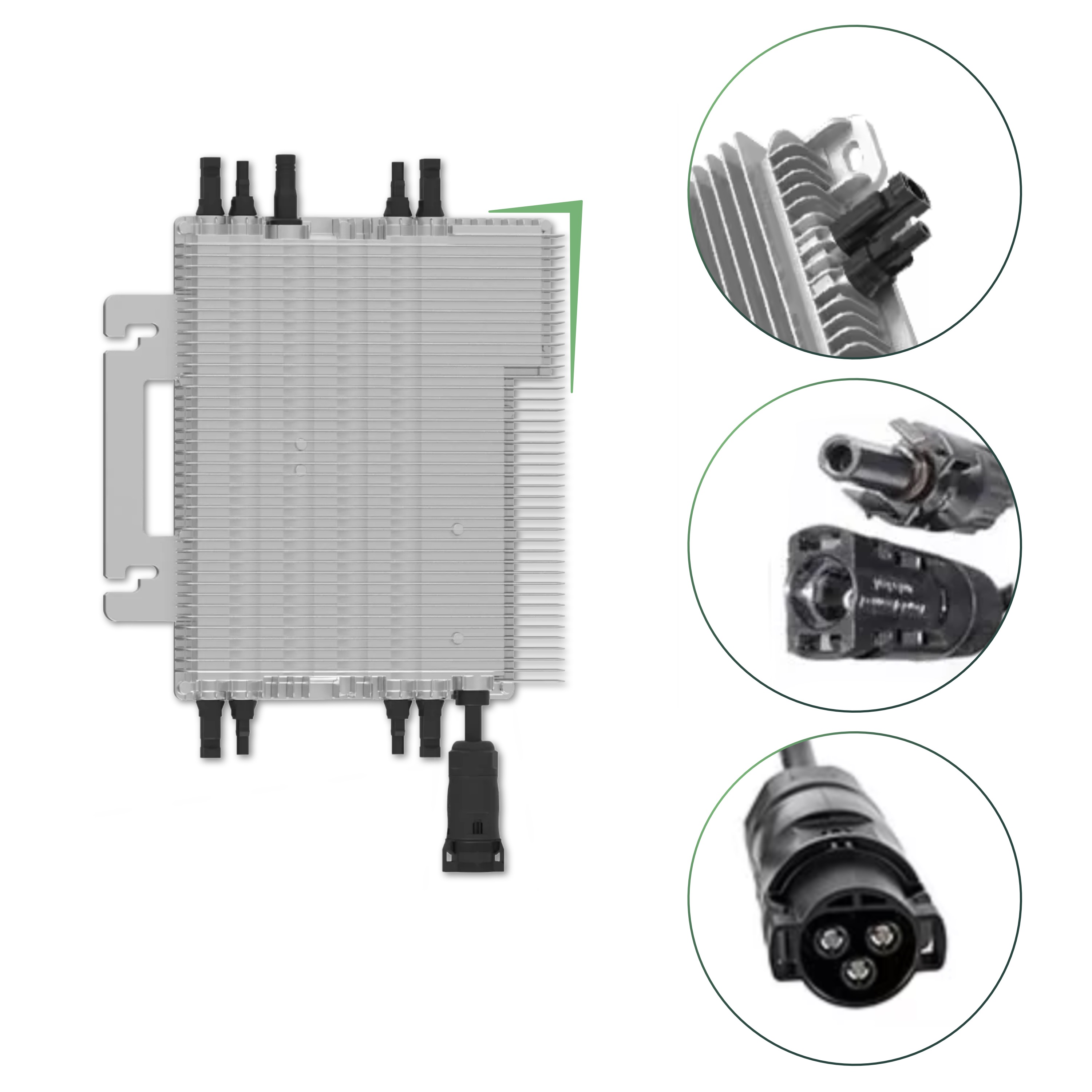 Balkonkraftwerk Set 2000 Wp — SunEnergyXT Plus / 8,6 kWh / Solyco 500 Wp Glas-Glas Fullblack-Modul Bifazial / 4 Module / Deye 2000 W / Wieland Stecker + Dose / 20 m