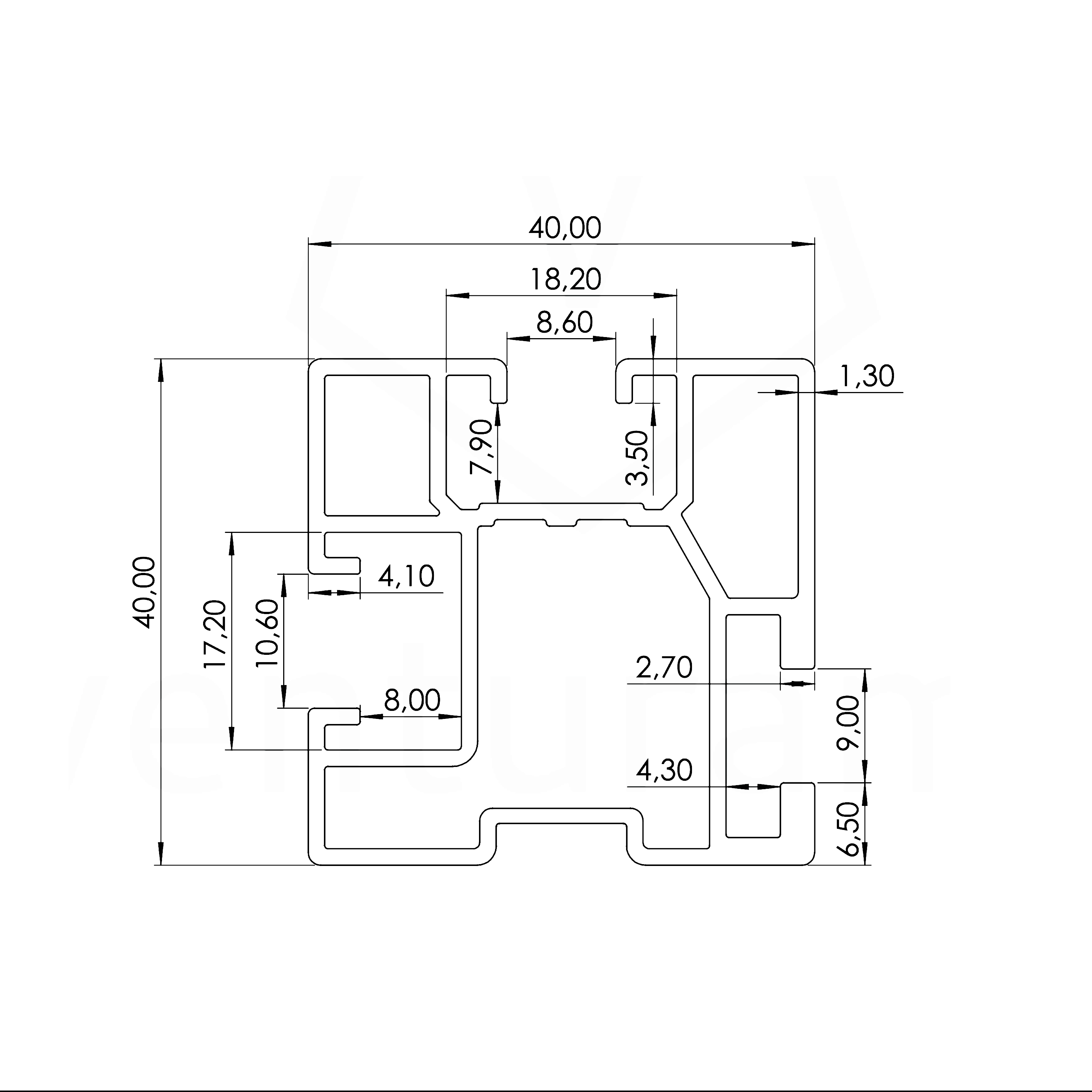 PV Montageschiene Advanced — 40x40 mm, 2400 mm, 1,3 mm Wandstärke