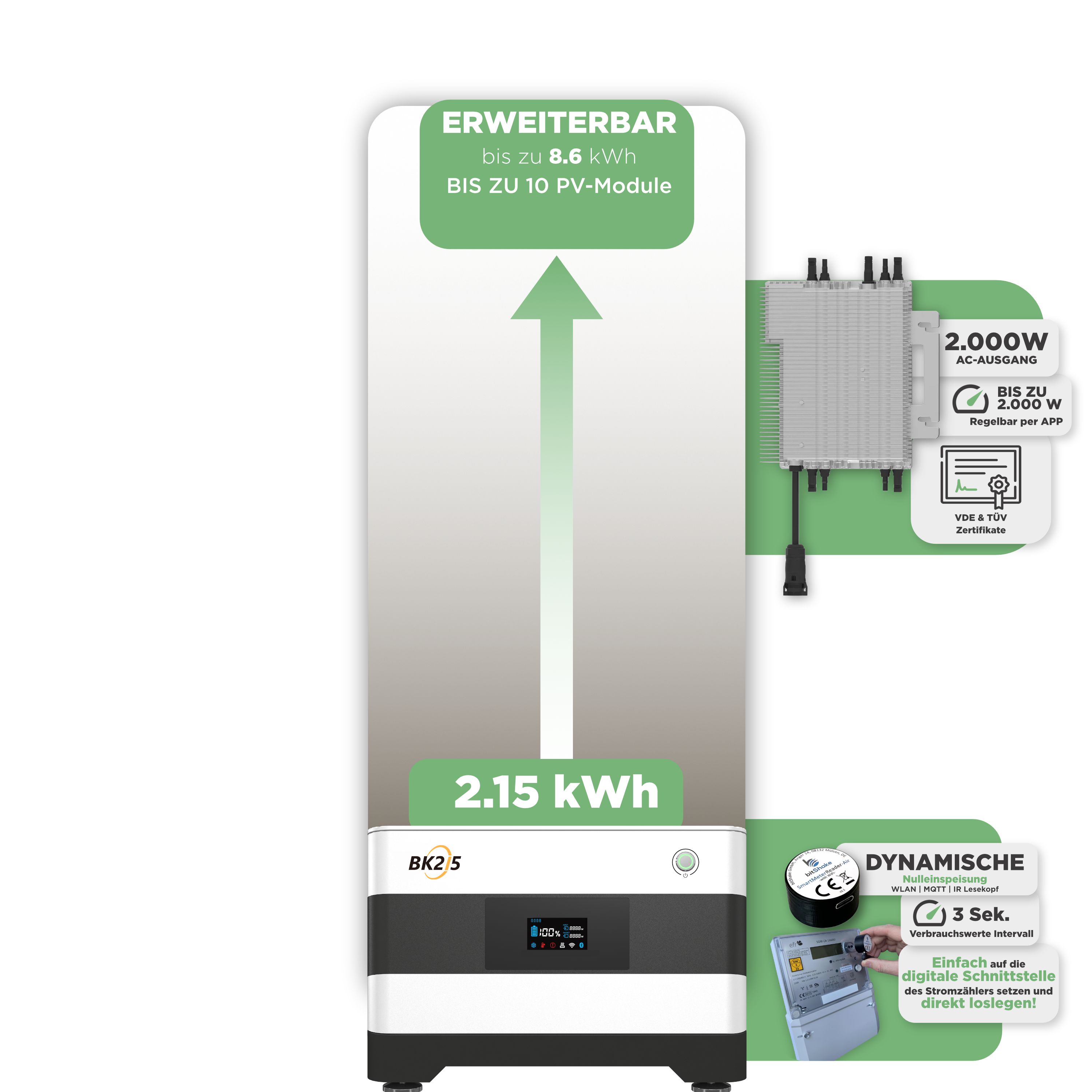SunEnergyXT Balkonkraftwerkspeicher — 2.150 Wh / mit IR Lesekopf (bitshake) / 2000 W (Deye-SUN-M)