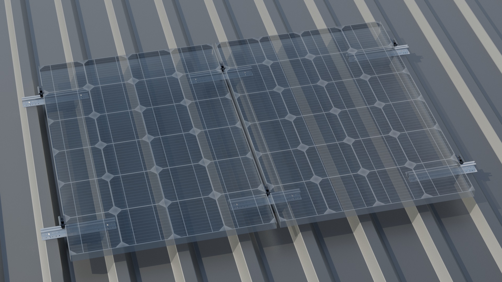 Balkonkraftwerk-Halterung — Trapezblech-Dach 2x PV-Module RH 30 mm