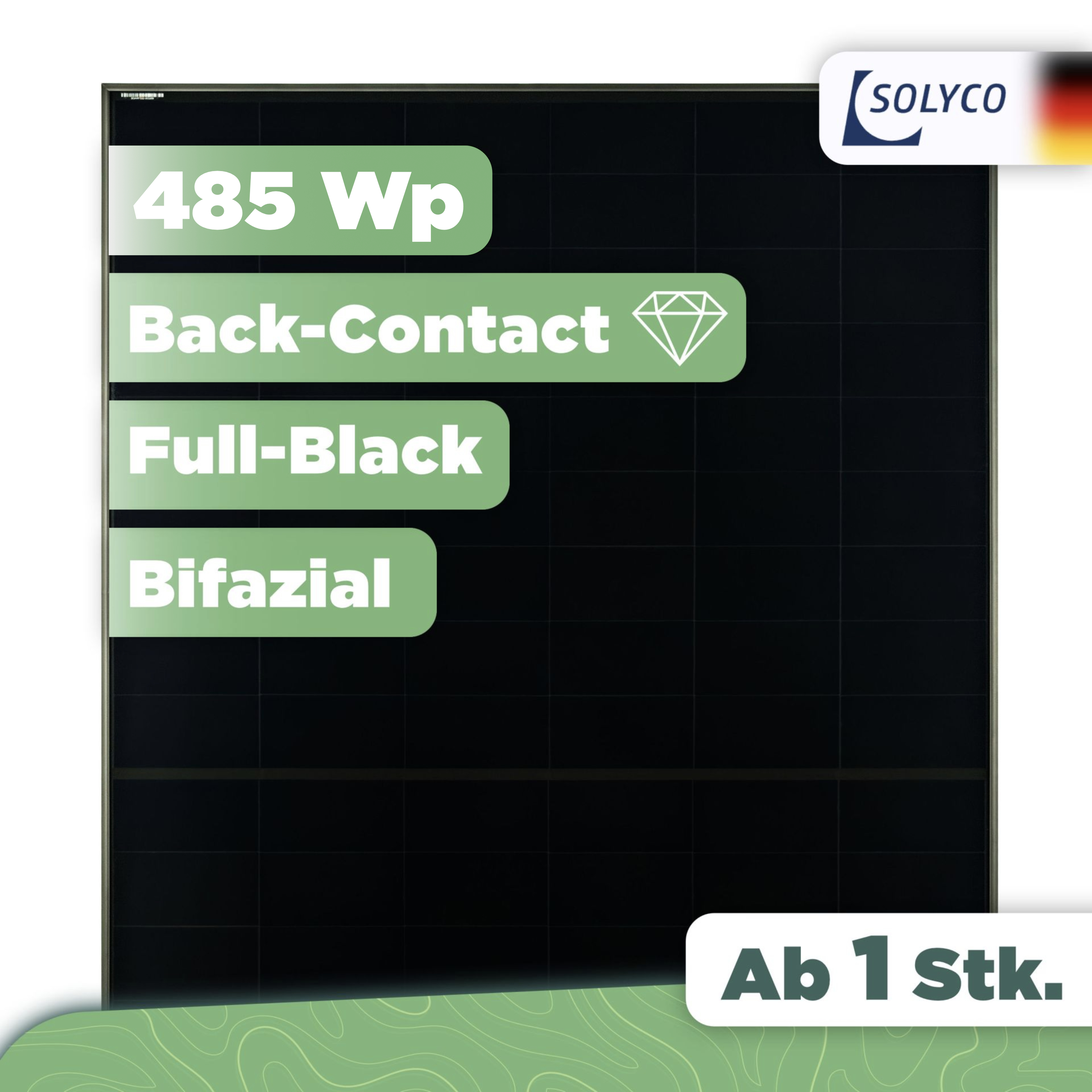 Solyco R-BG 108nBC.6 / 485 Wp — 485 Wp Glas-Glas Fullblack-Modul 1 Stk (Einzelmodul)