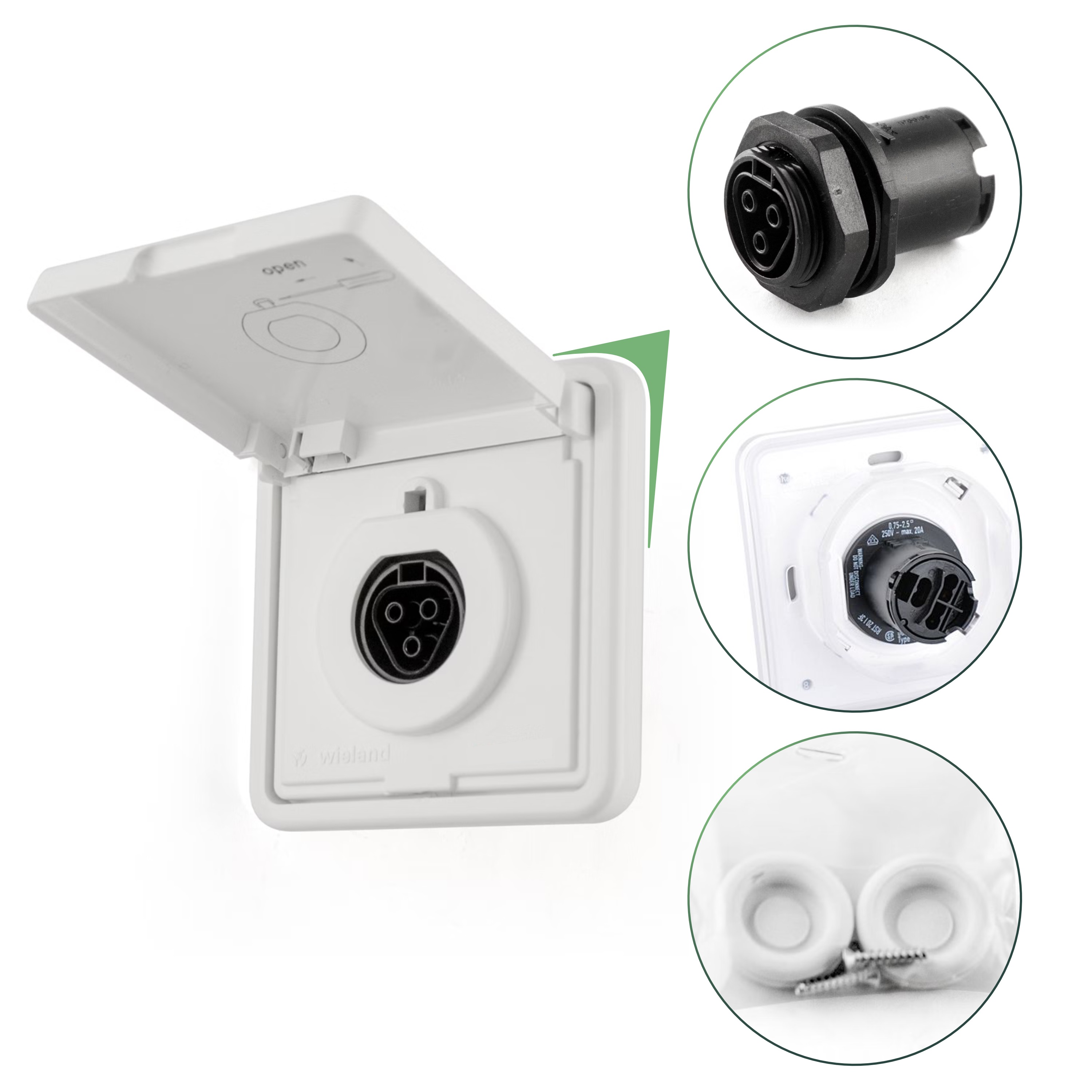 Balkonkraftwerk Set 2000 Wp — SunEnergyXT Plus / 8,6 kWh / Solyco 500 Wp Glas-Glas Fullblack-Modul Bifazial / 4 Module / Deye 2000 W / Wieland Stecker + Dose / 20 m