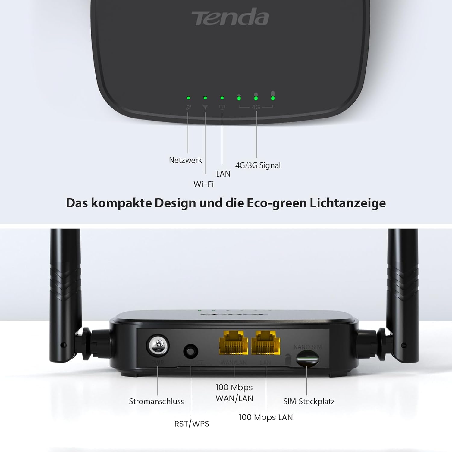 Tenda 4G03 Pro 4G LTE Router — WLAN Router für Nano-SIM-Karten (N300, 150 Mbit/s im Download, 300 Mbit/s 2,4 GHz)
