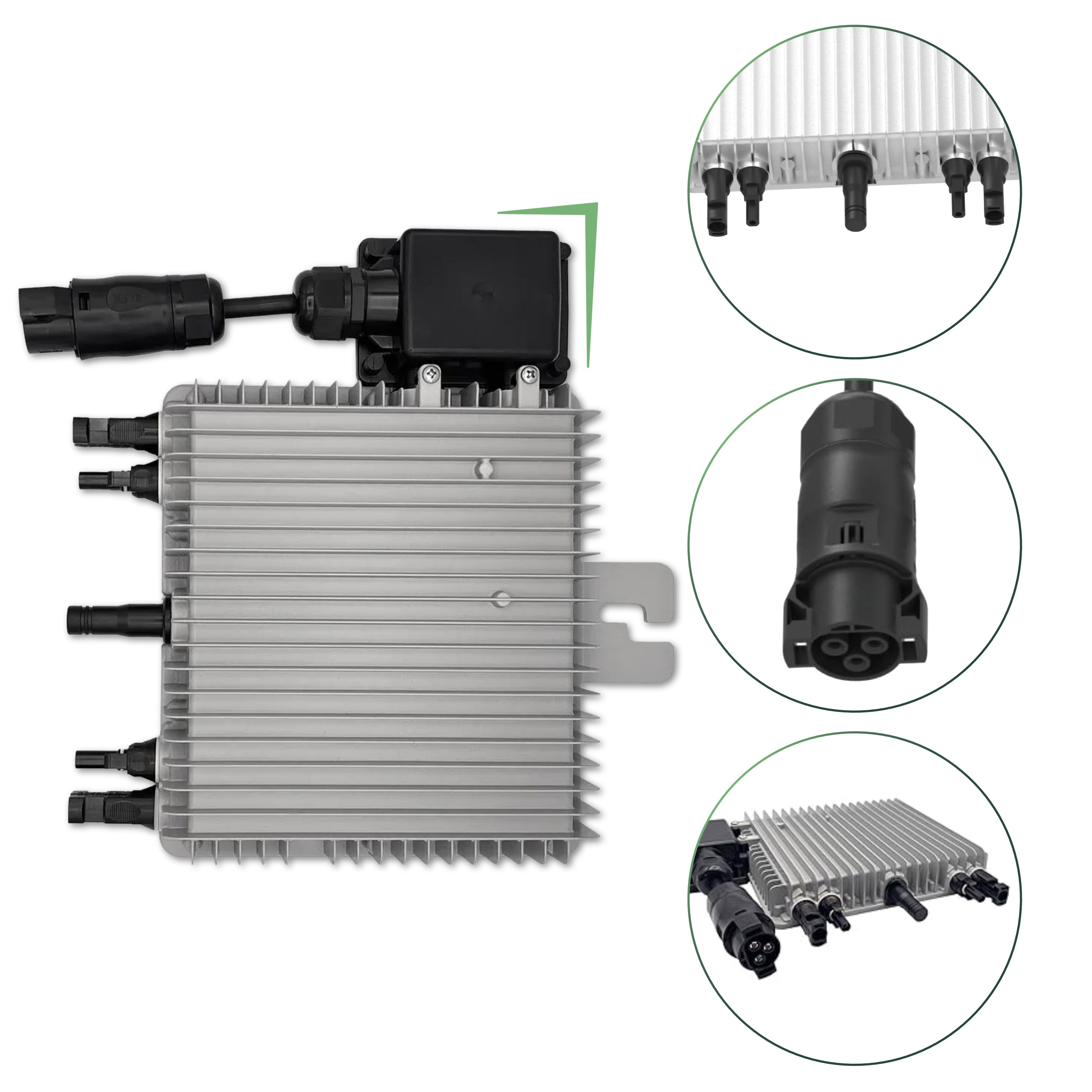 Balkonkraftwerk Set 2000 Wp — SunEnergyXT Plus / 8,6 kWh / Solyco 500 Wp Glas-Glas Fullblack-Modul Bifazial / 4 Module / Deye 800 W / Wieland Stecker + Dose / 20 m