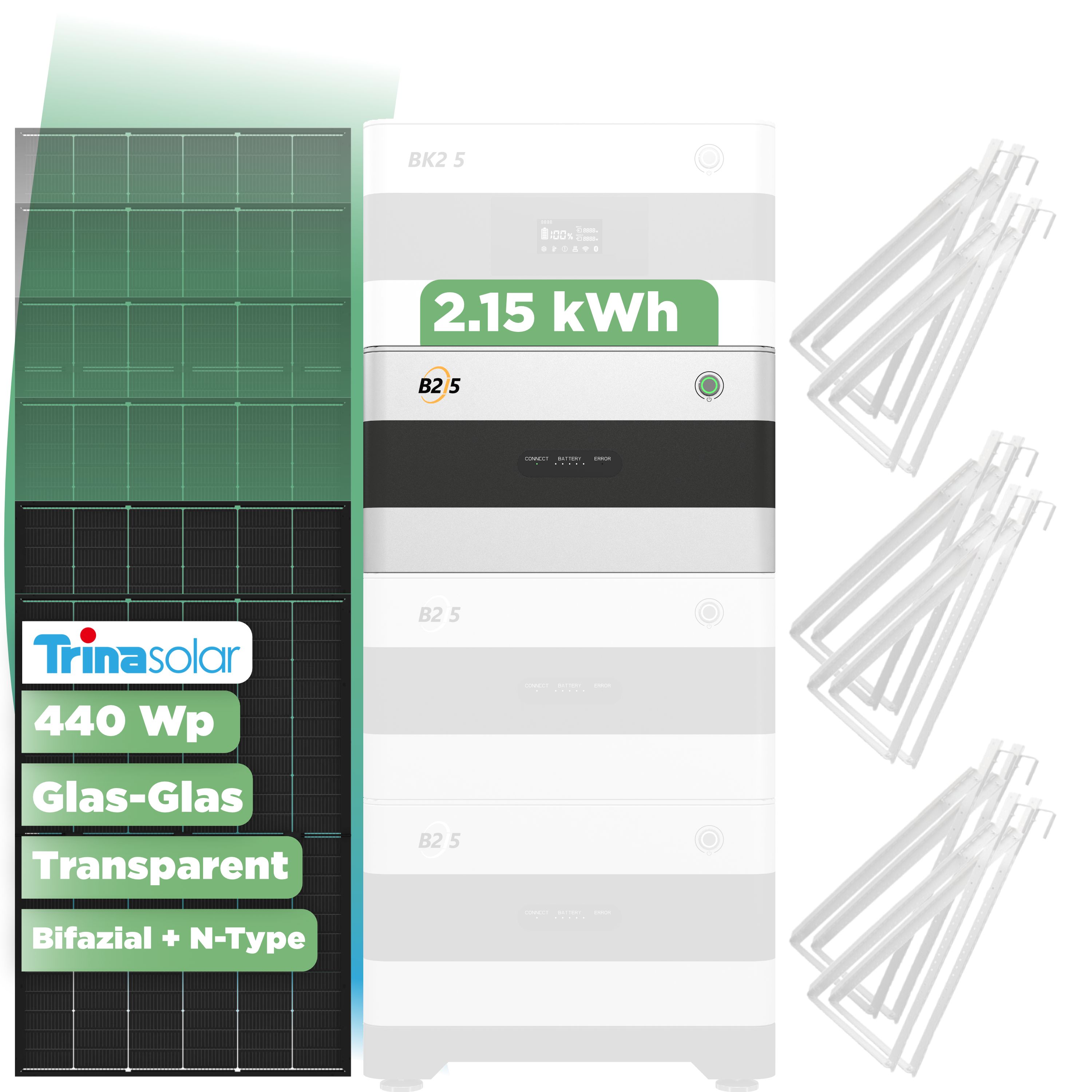 SunEnergyXT Erweiterungsset — 2.150 Wh / Trina 440 Wp Glas-Glas Bifazial Modul / 2 Module