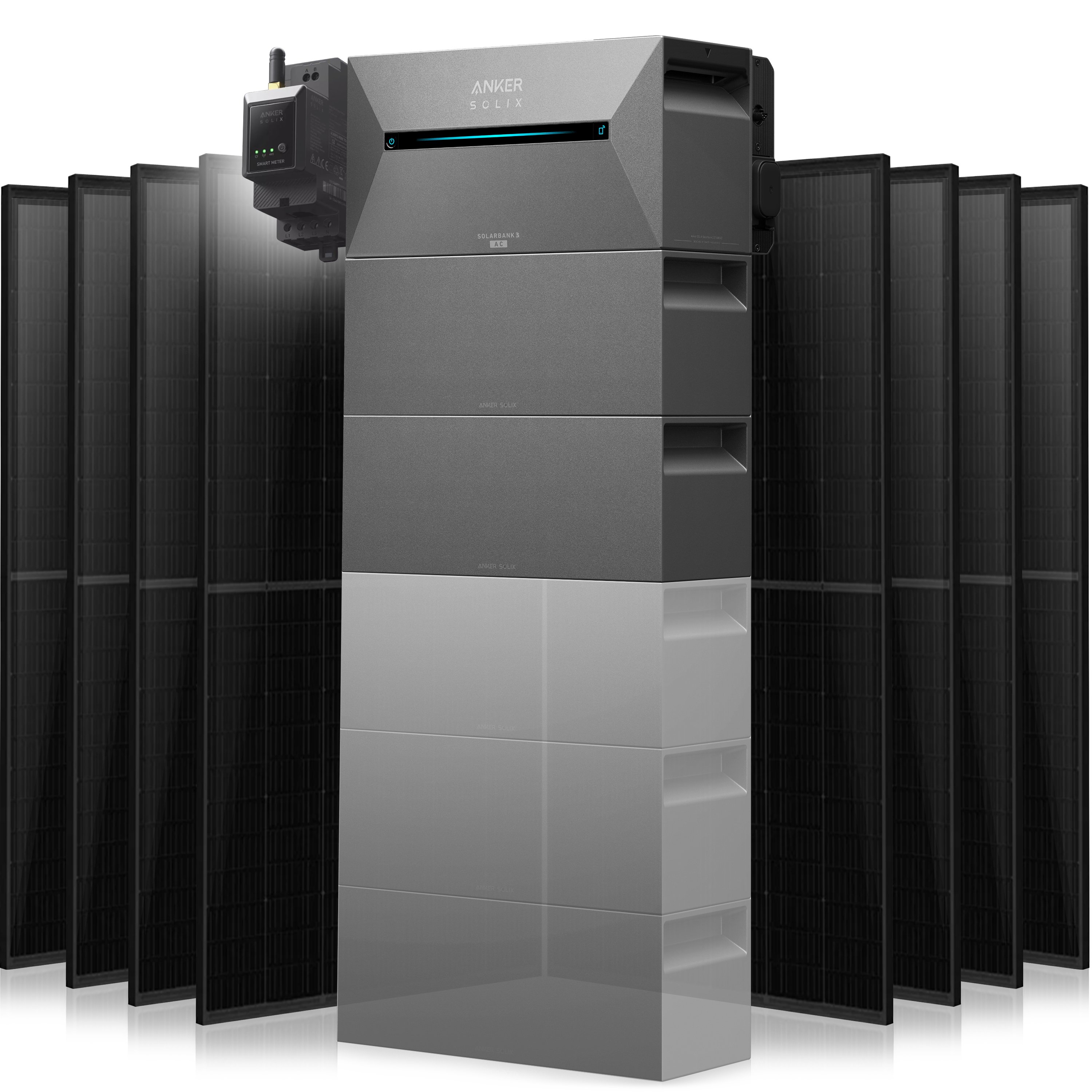 Anker Solix Solarbank 3 Pro Set 4000 Wp — 500 Wp (Full Black) / 8 Module / 8,1 kWh / mit Anker Smart Meter