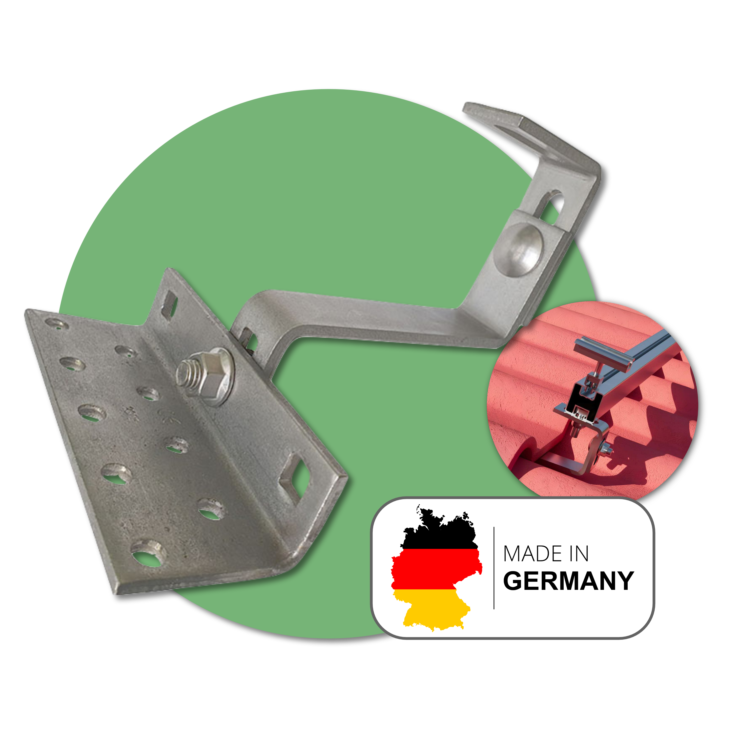 PV Dachhaken 3-fach verstellbar — Standard, Edelstahl 1.4016