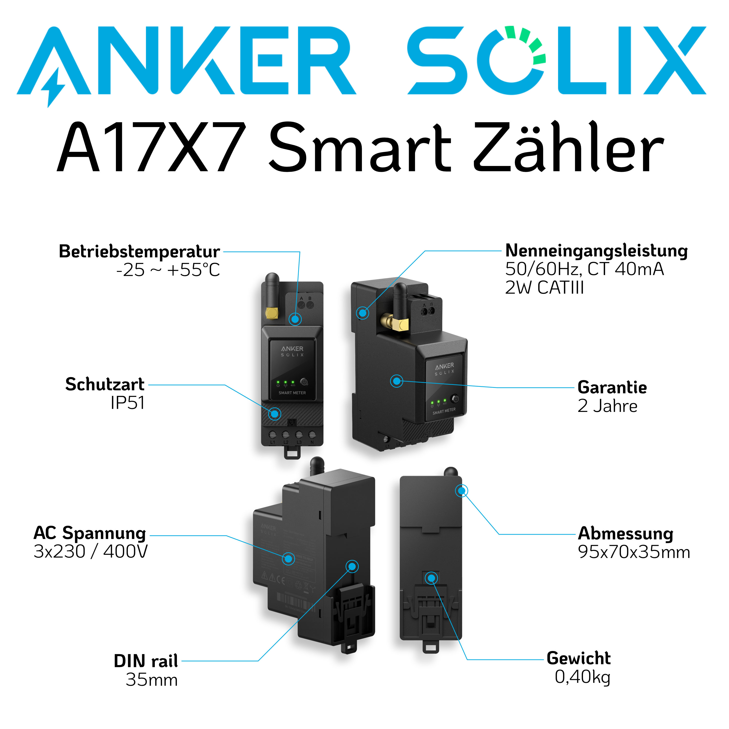 Anker Solix Solarbank 3 Pro Set 4000 Wp — 500 Wp (Full Black) / 8 Module / 16,1 kWh / mit Anker Smart Meter