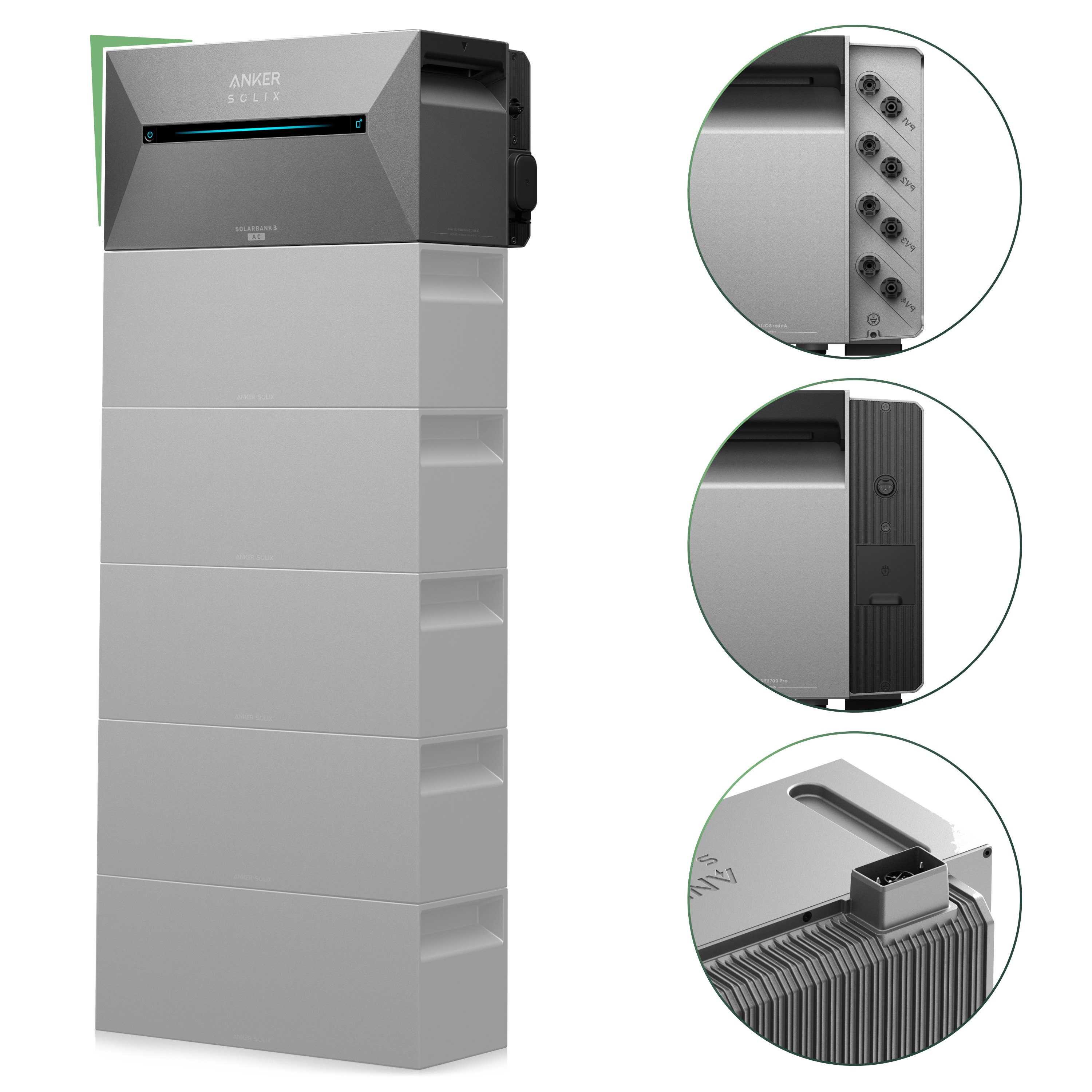 Balkonkraftwerk Set 2000 Wp — Anker Solarbank 3 Pro / 2,7 kWh / Solyco 500 Wp Glas-Glas Fullblack-Modul Bifazial / 4 Module / Schuko Stecker / 3 m