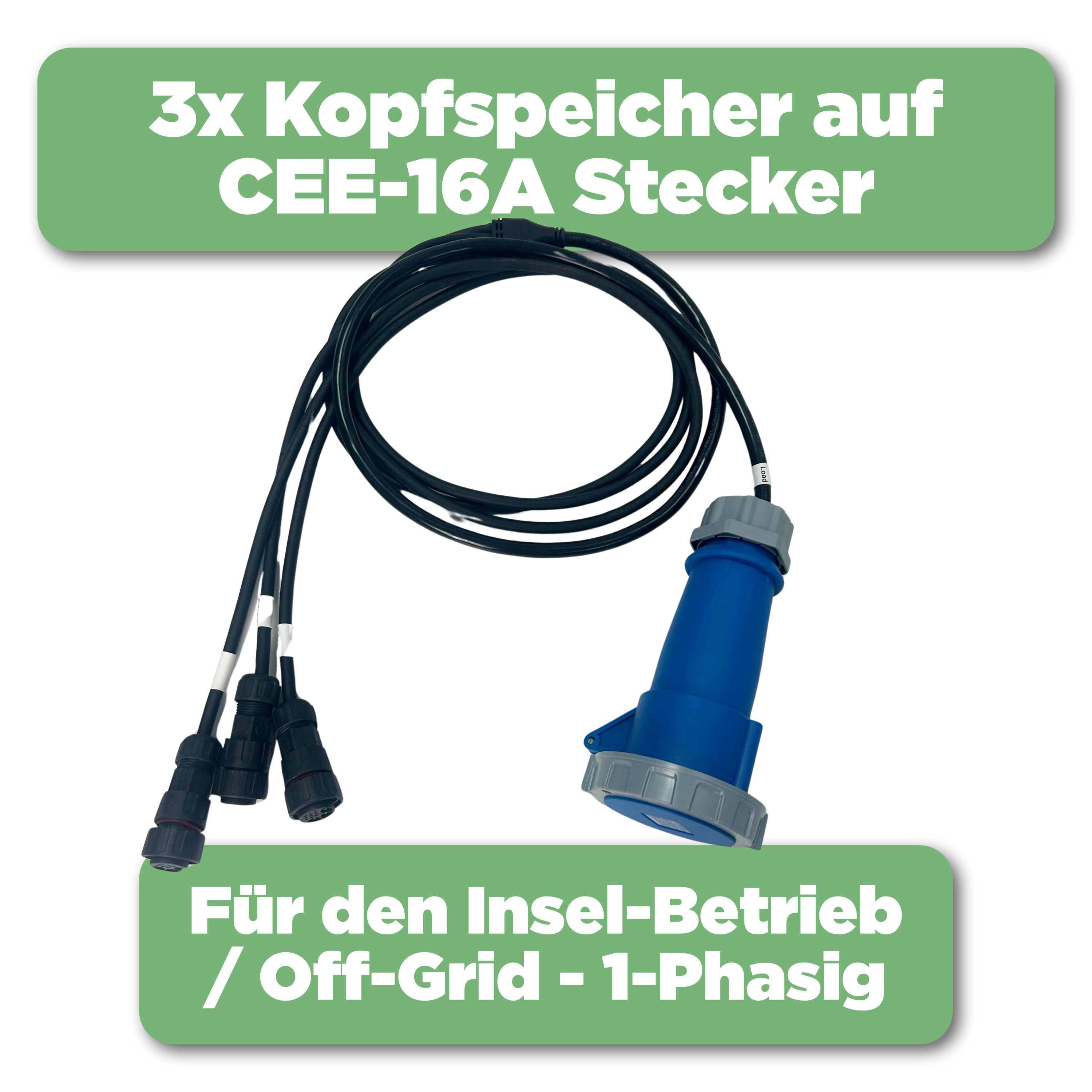 SunEnergyXT 500 CEE Insel- Notstromadapter — Bis zu 3 Kopfspeicher an 1-Phase