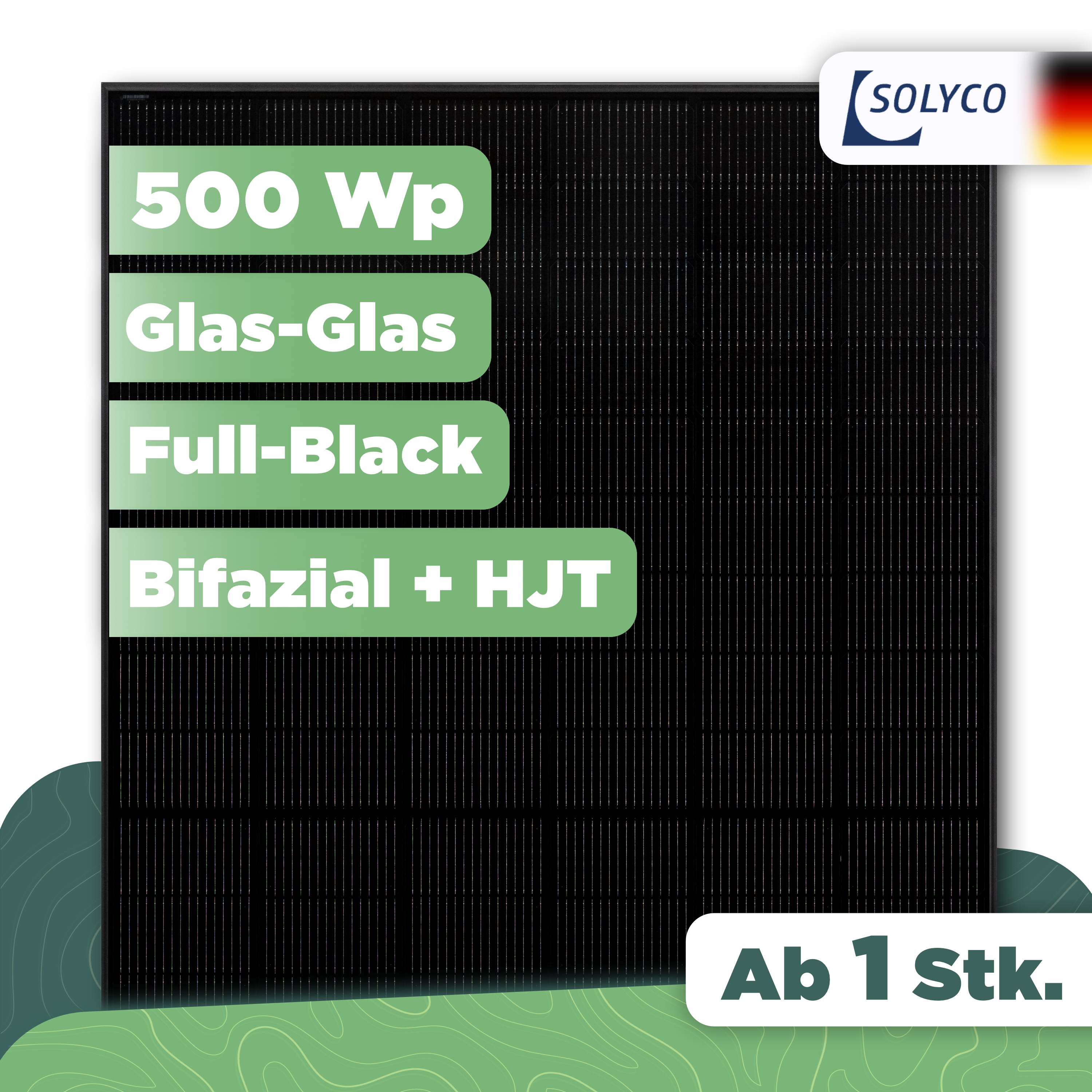 Solyco Pro R-BG 108h.5 / 500 Wp — 500 Wp Glas-Glas Fullblack-Modul - 1 Stk (Einzelmodul)
