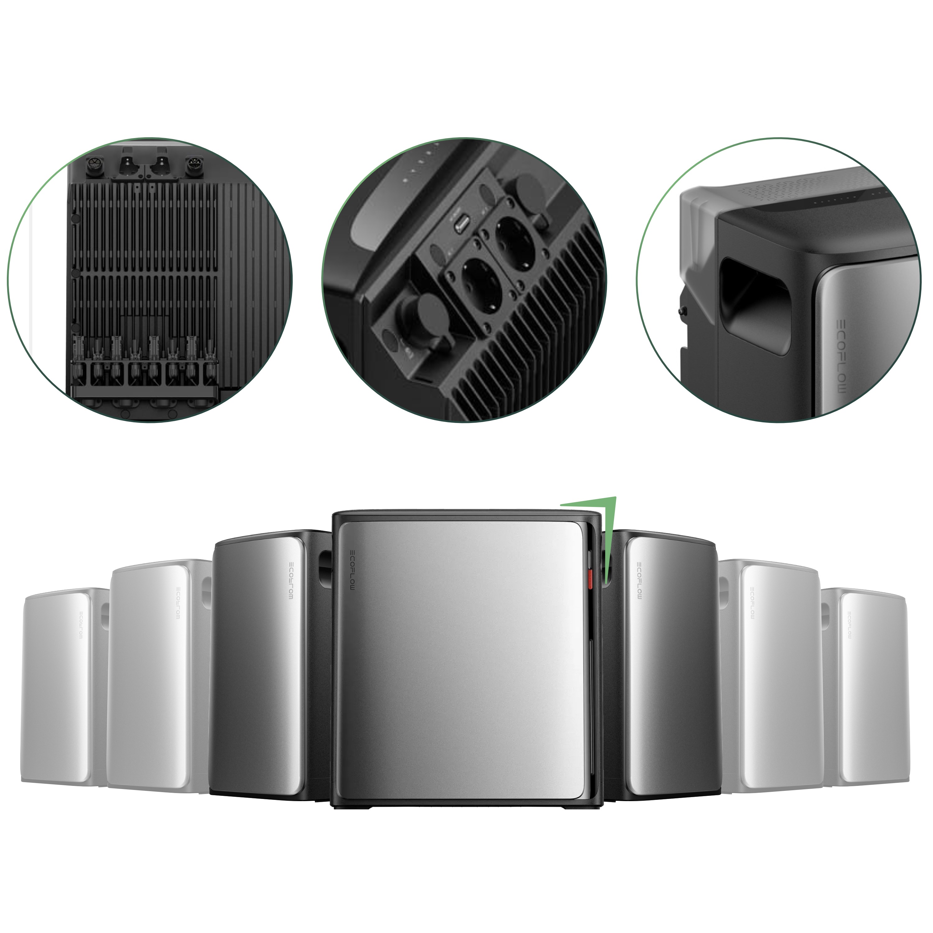 Balkonkraftwerk Set 2000 Wp — Ecoflow Stream Ultra X / 11,52 kWh / Solyco 500 Wp Glas-Glas Fullblack-Modul Bifazial / 4 Module / Schuko Stecker / 1,5 m