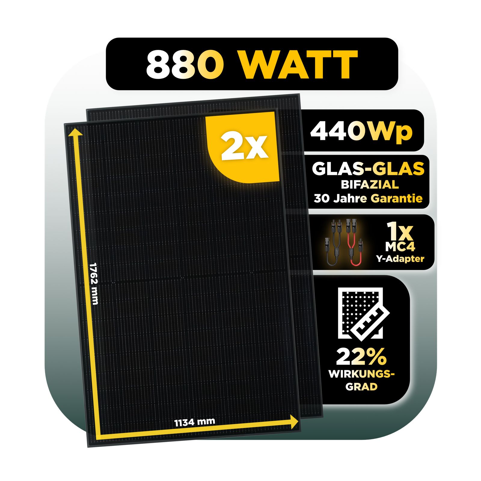 SunEnergyXT Erweiterungsset — 6.450 Wh / Trina 440 Wp Glas-Glas Bifazial Modul / 2 Module / 2 x Universalhalterung