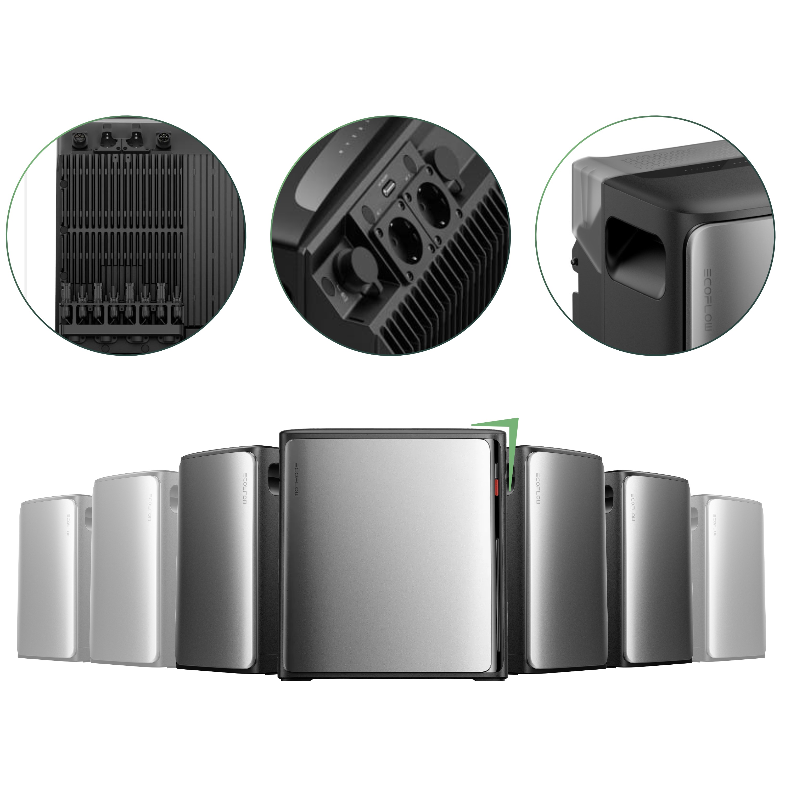 Balkonkraftwerk Set 2000 Wp — Ecoflow Stream Ultra X / 15,36 kWh / Solyco 500 Wp Glas-Glas Fullblack-Modul Bifazial / 4 Module / Schuko Stecker / 1,5 m